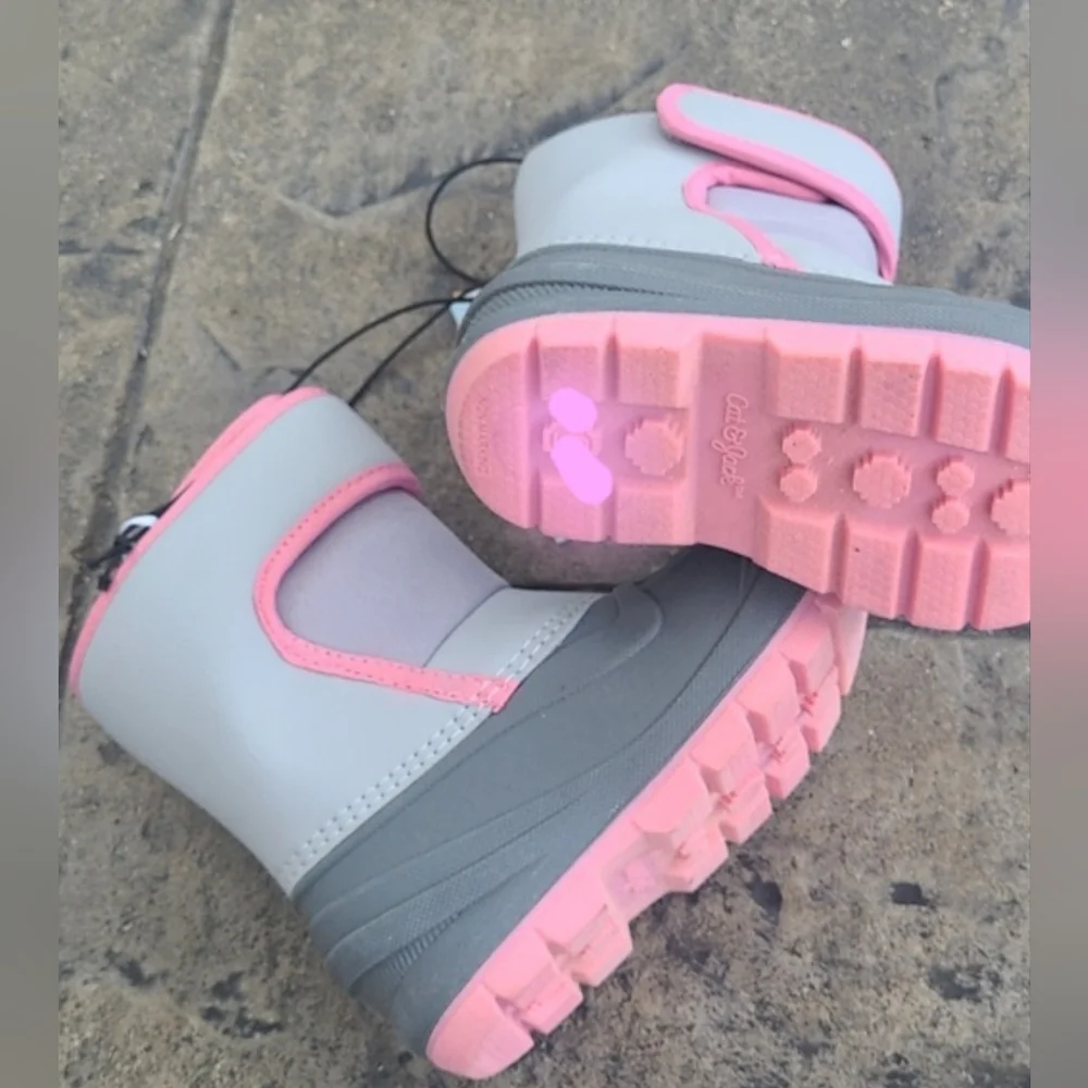 New! Cat & Jack Denver Girls 10 winter snow waterproof leather pink gray boots